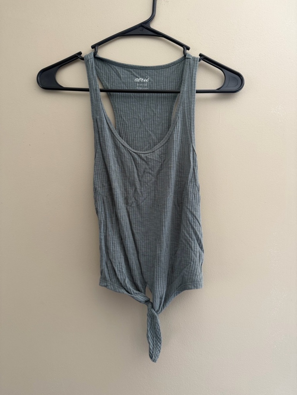aerie Ribbed Tie-Front Tank Top in Slate Gray